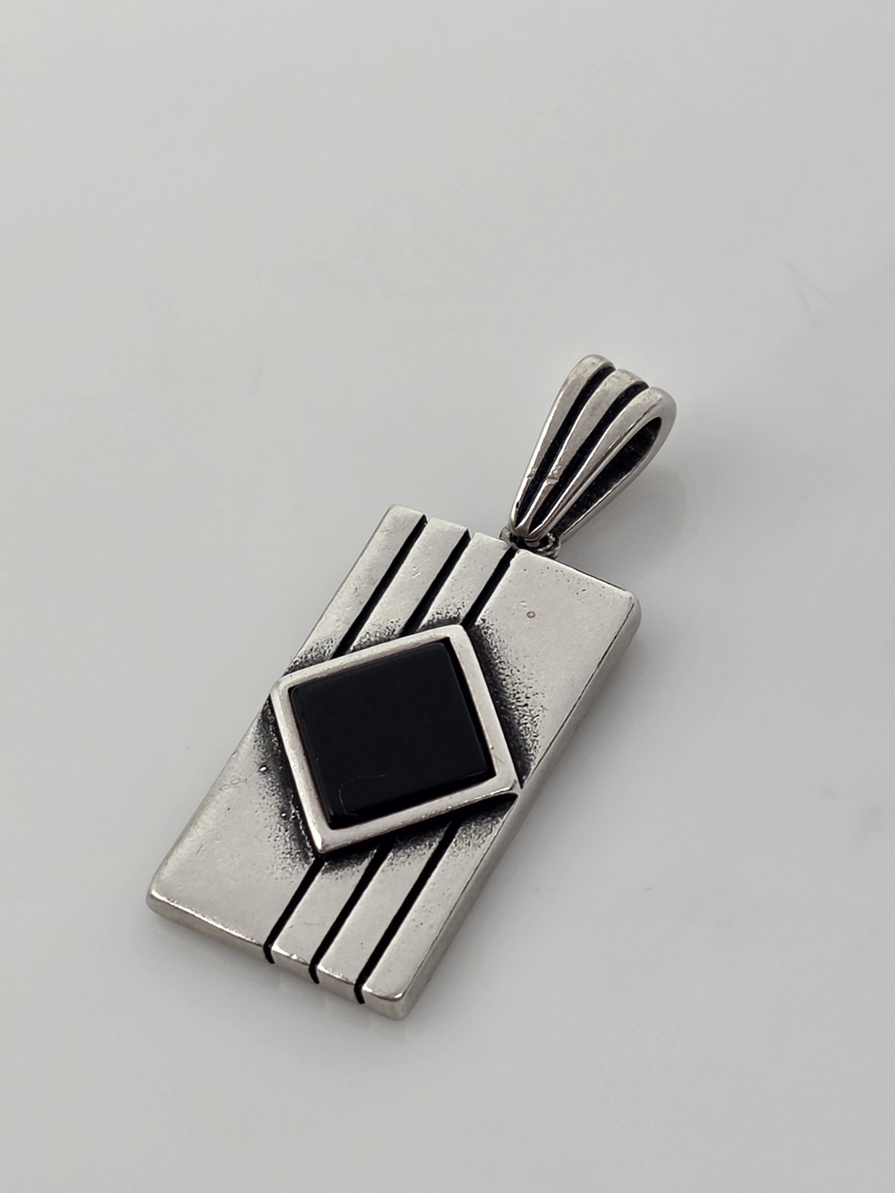 Sterling Silver 925 Pendant with Black Onyx Accent Bar